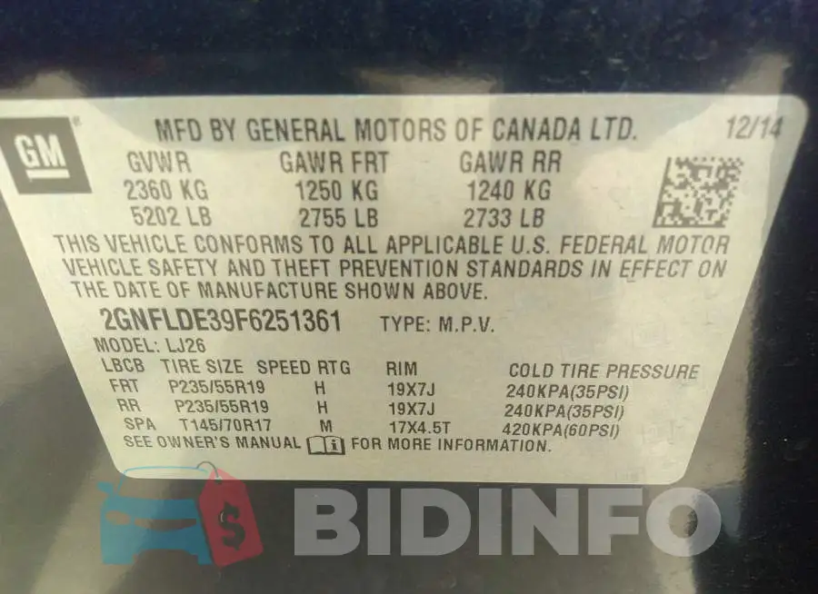 2GNFLDE39F6251361 Photo# 9