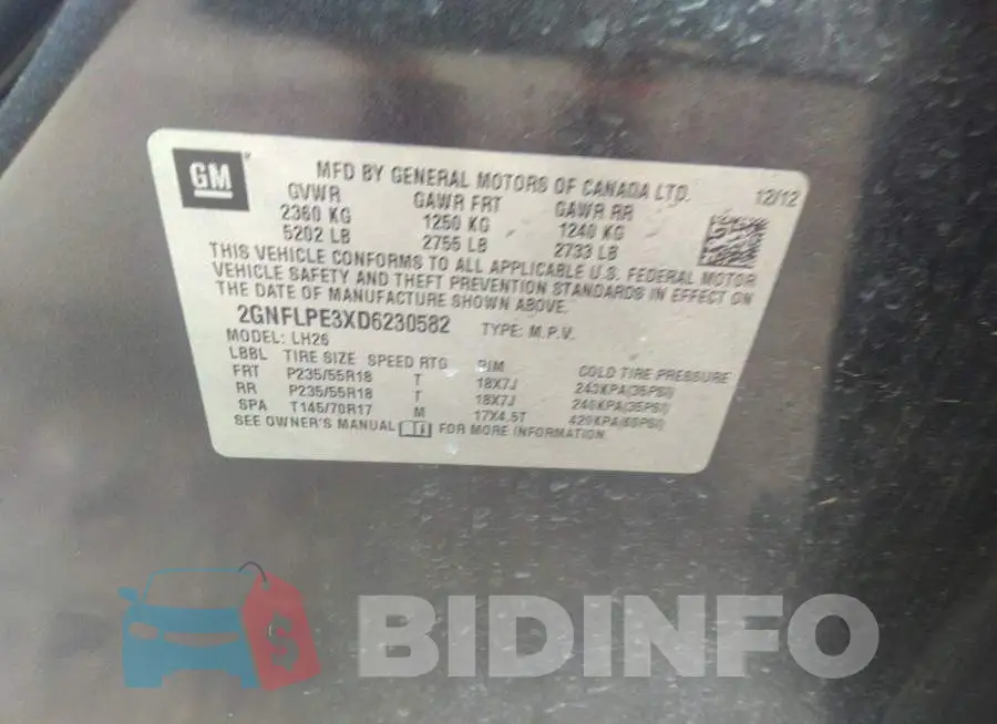 2GNFLPE3XD6230582 Photo# 9