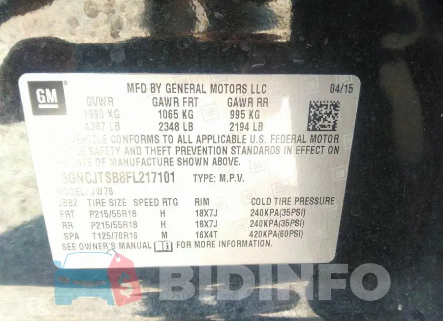 3GNCJTSB8FL217101 Photo# 9