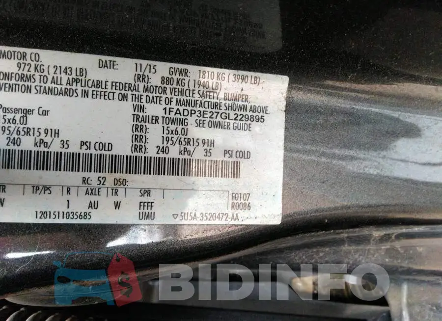1FADP3E27GL229895 Photo# 9
