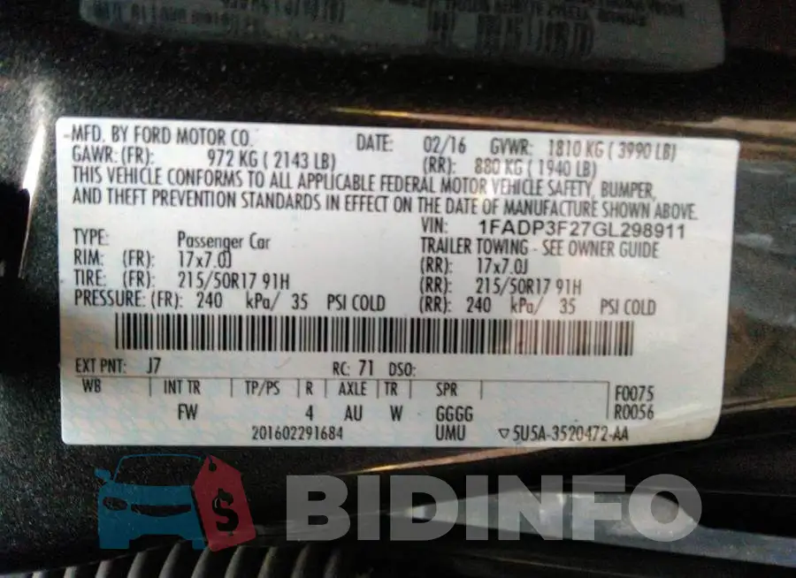 1FADP3F27GL298911 Photo# 9