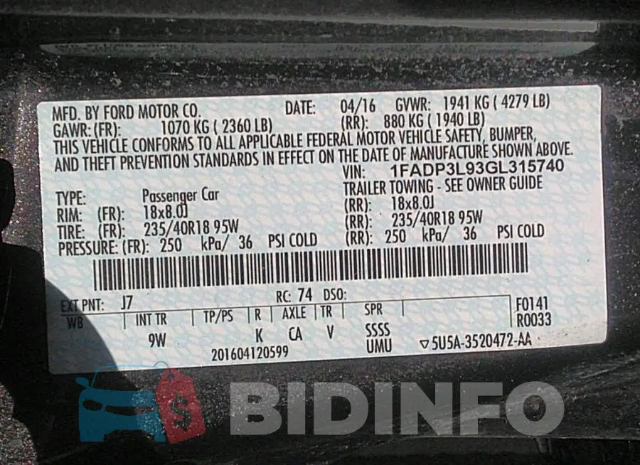 1FADP3L93GL315740 Photo# 9