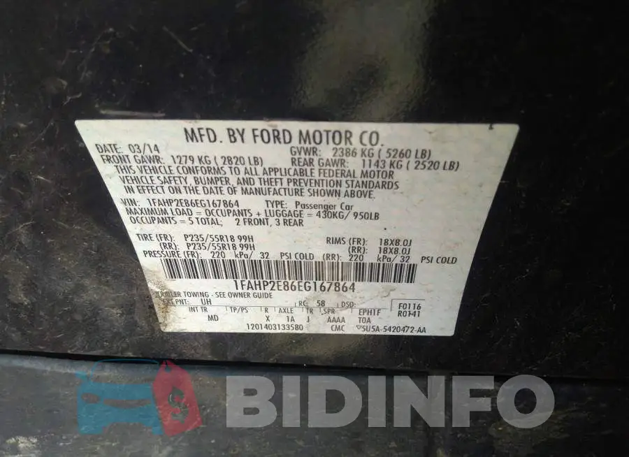 1FAHP2E86EG167864 Photo# 9