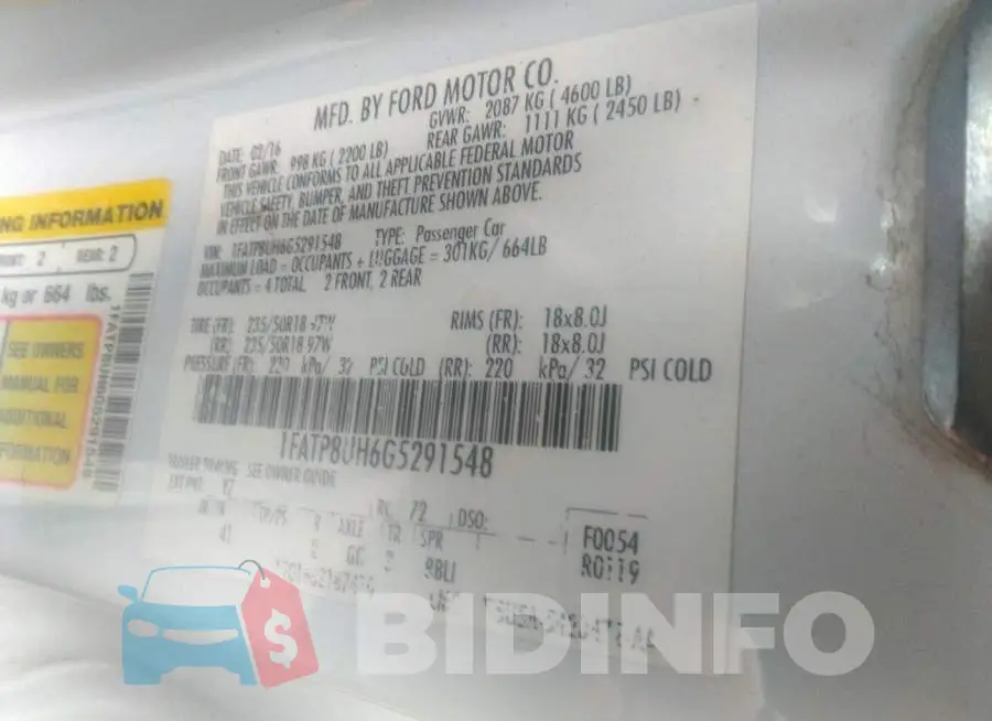 1FATP8UH6G5291548 Photo# 9