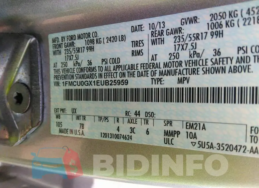 1FMCU0GX1EUB25959 Photo# 9