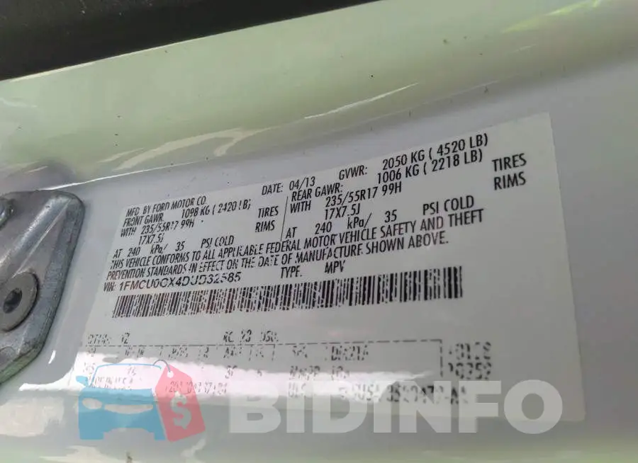 1FMCU0GX4DUD32585 Photo# 9