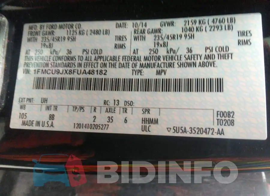 1FMCU9JX8FUA48182 Photo# 9