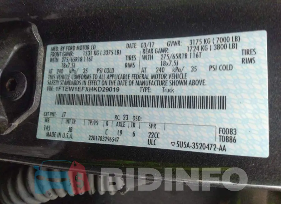 1FTEW1EFXHKD29019 Photo# 9
