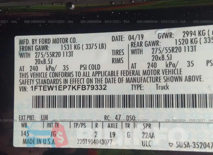 1FTEW1EP7KFB79332 Photo# 9