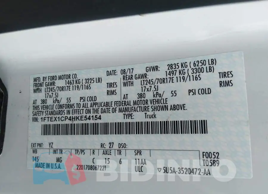 1FTEX1CP4HKE54154 Photo# 9