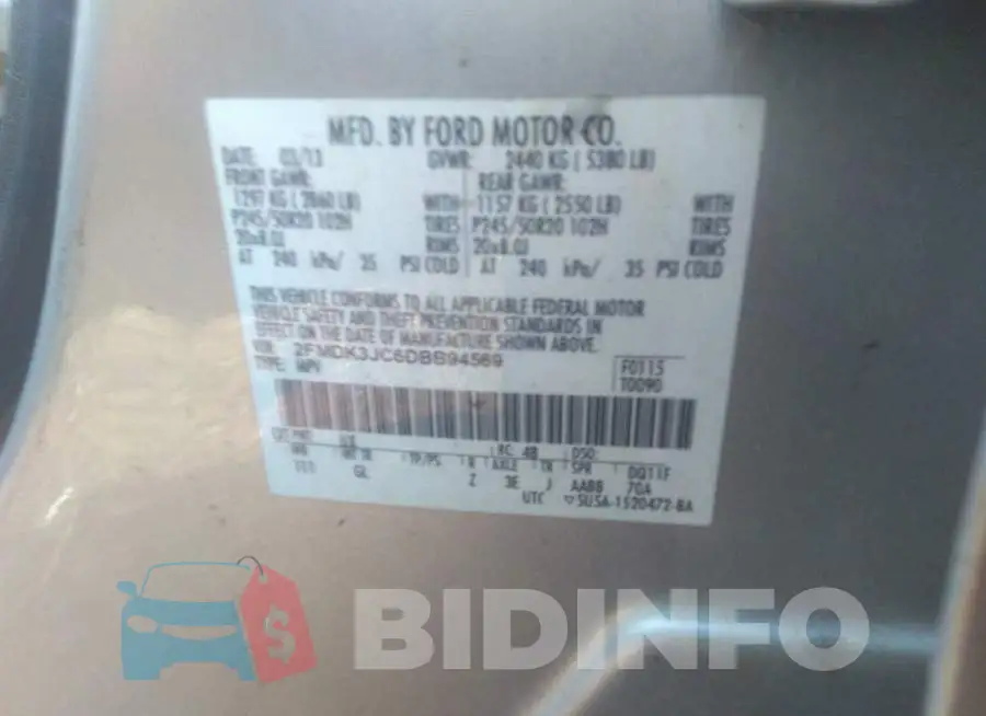 2FMDK3JC6DBB94569 Photo# 9