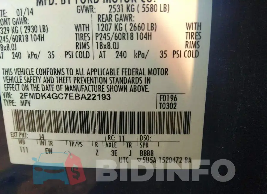 2FMDK4GC7EBA22193 Photo# 9