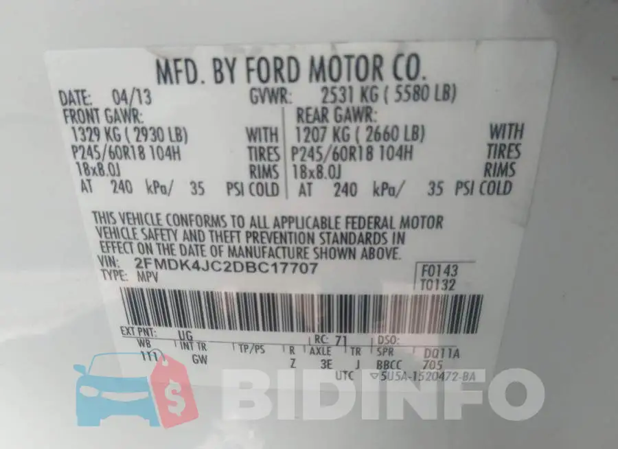 2FMDK4JC2DBC17707 Photo# 9