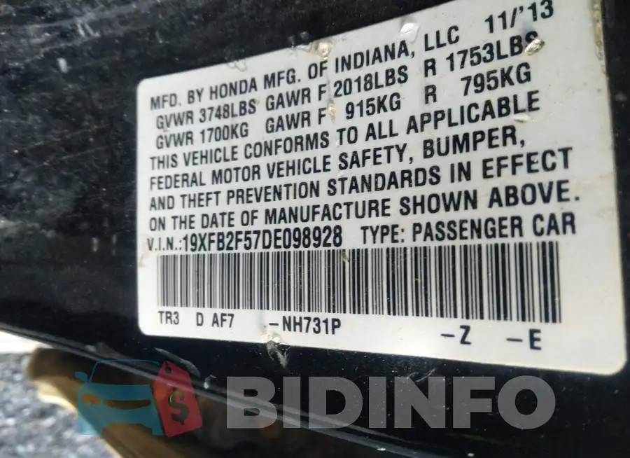 19XFB2F57DE098928 Photo# 9