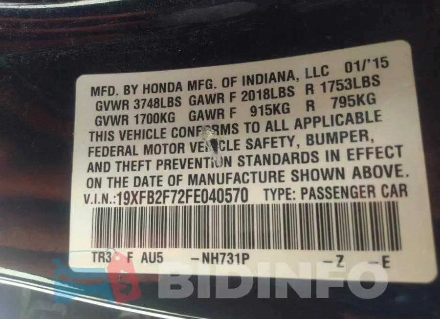 19XFB2F72FE040570 Photo# 9