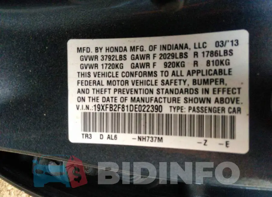 19XFB2F81DE022390 Photo# 9