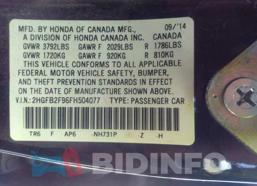 2HGFB2F96FH504077 Photo# 9