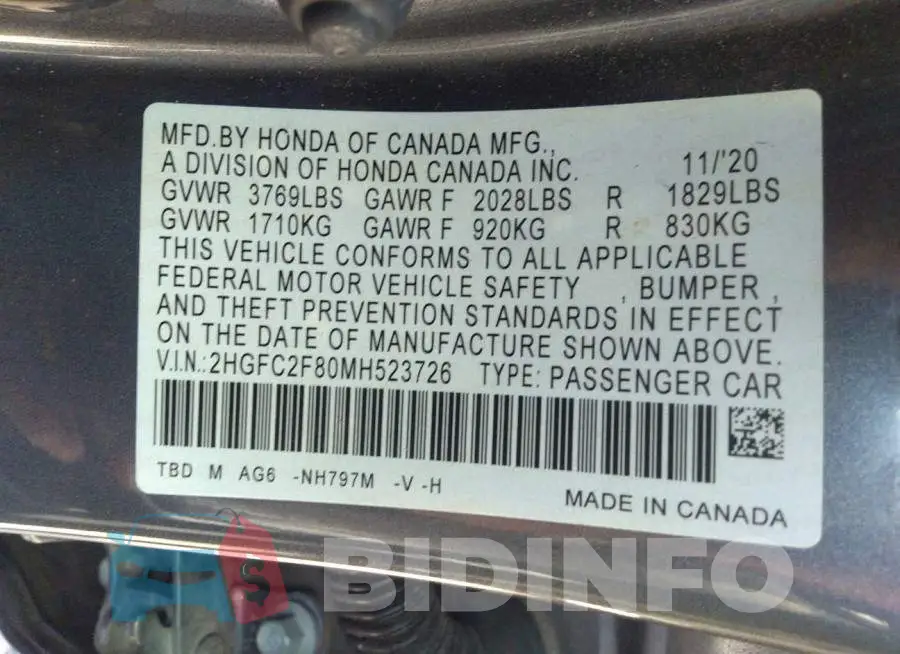 2HGFC2F80MH523726 Photo# 9