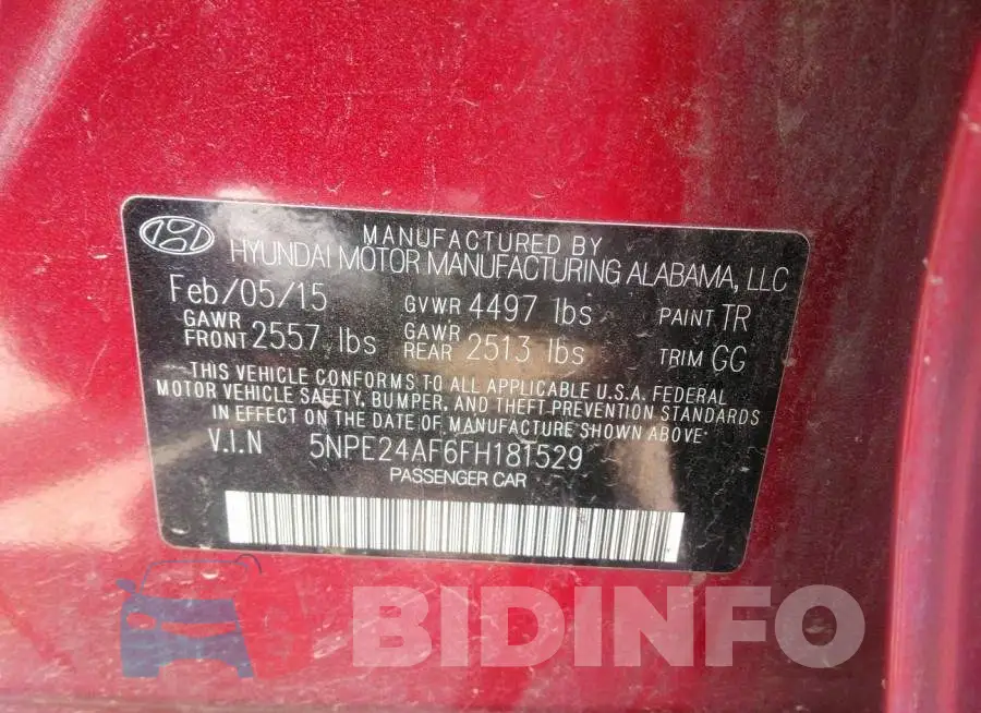 5NPE24AF6FH181529 Photo# 9