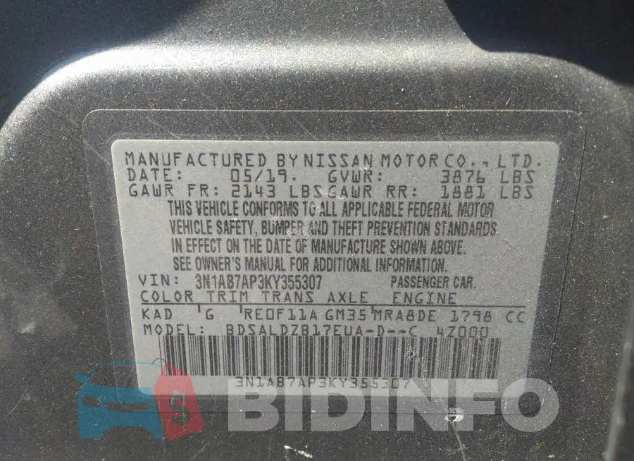 3N1AB7AP3KY355307 Photo# 9
