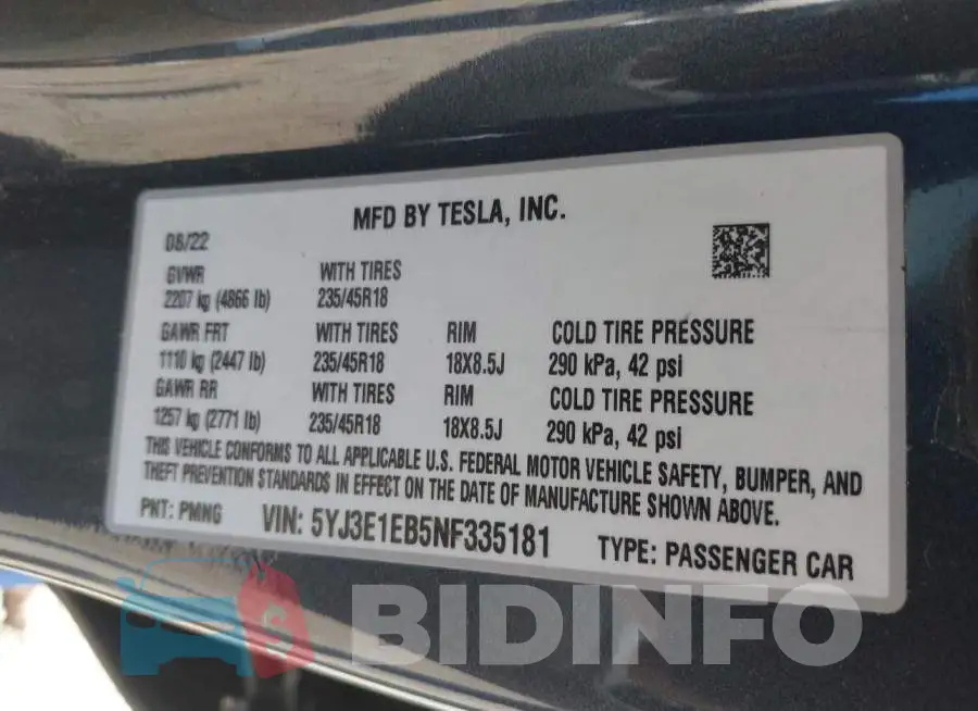 5YJ3E1EB5NF335181 Photo# 9
