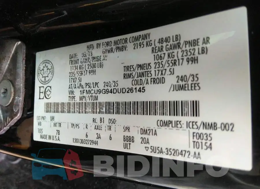 1FMCU9G94DUD26145 Photo# 9