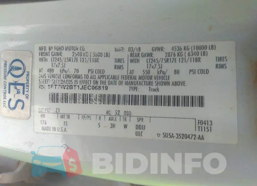 1FT7W2BT1JEC06819 Photo# 9