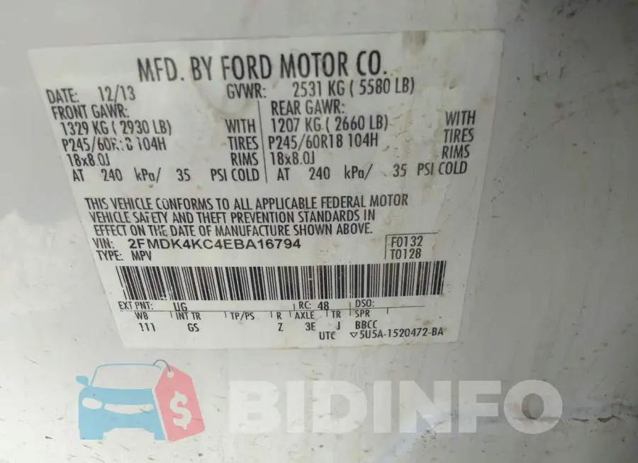 2FMDK4KC4EBA16794 Photo# 9