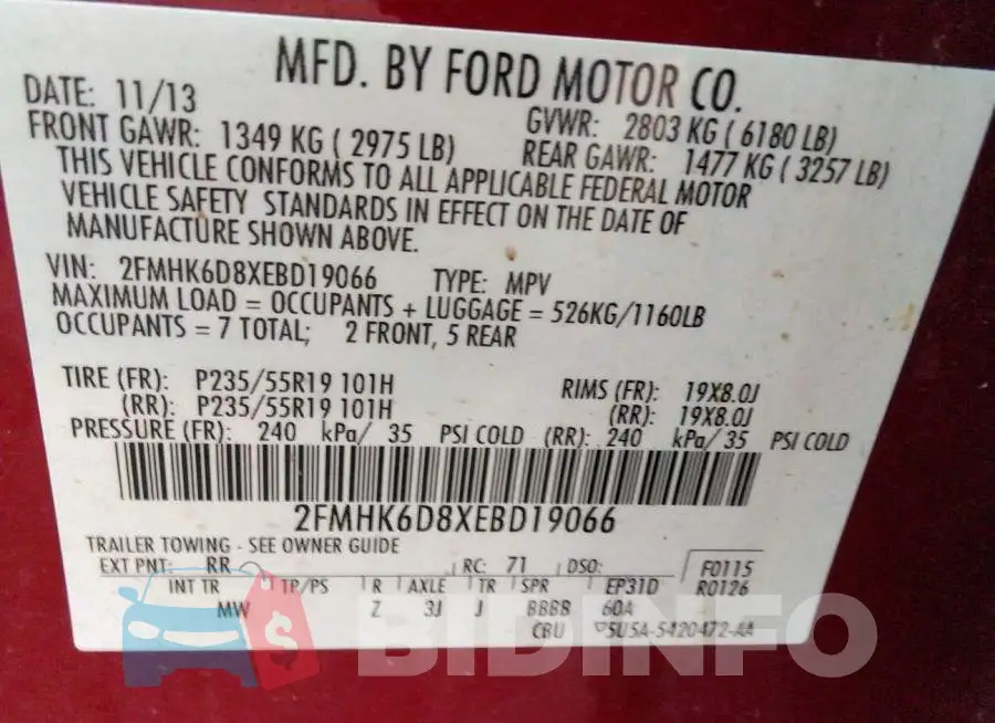 2FMHK6D8XEBD19066 Photo# 9