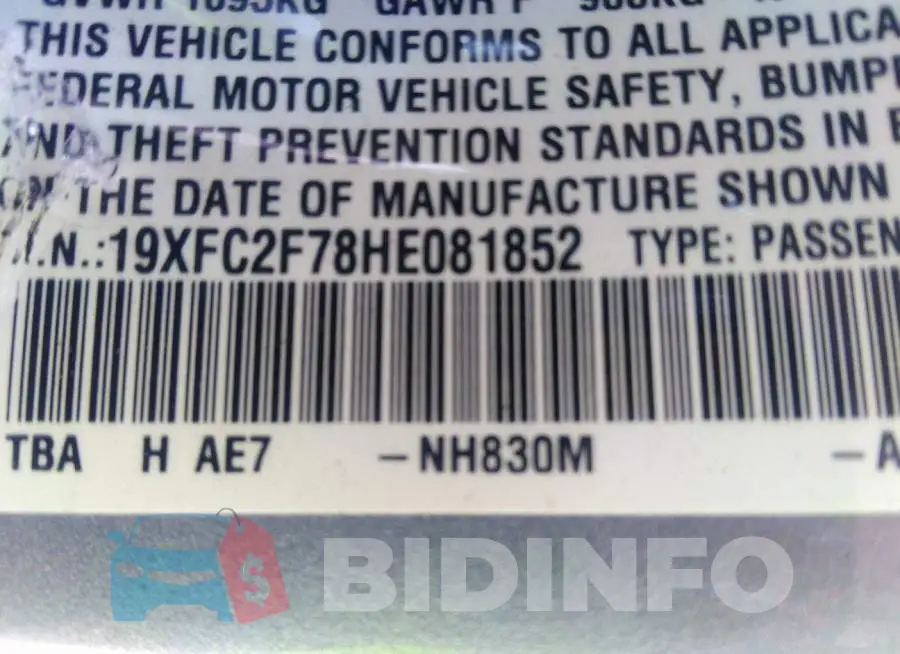 19XFC2F78HE081852 Photo# 9