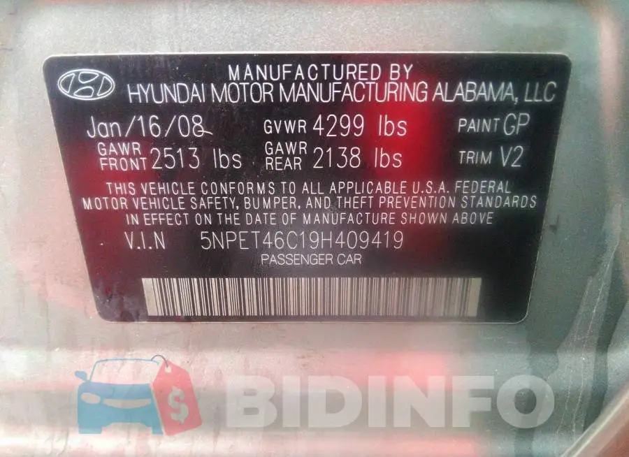 5NPET46C19H409419 Photo# 9