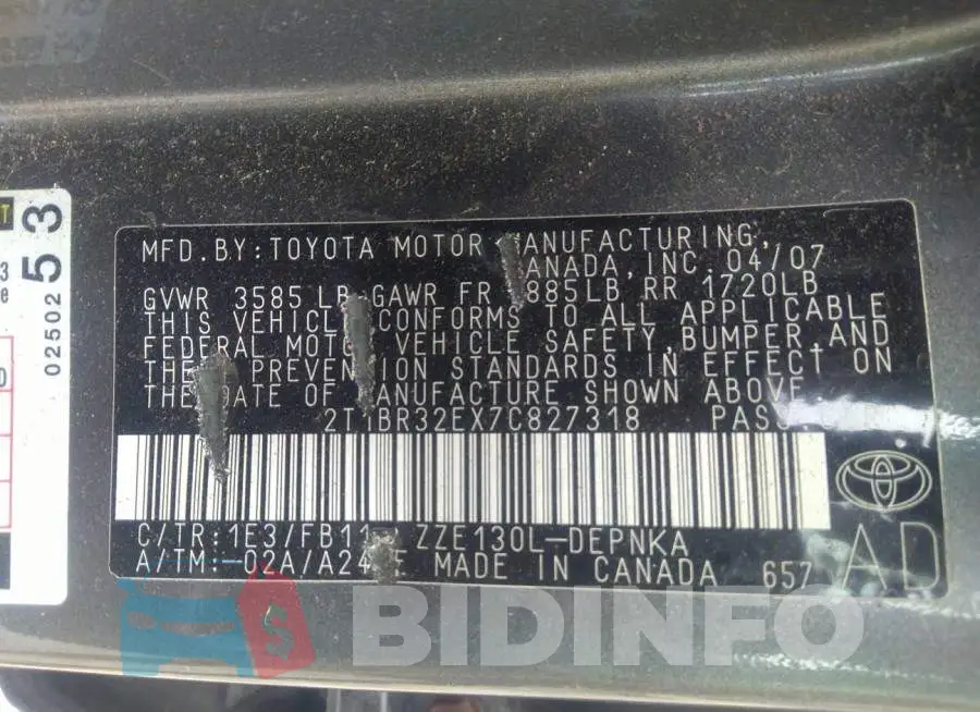 2T1BR32EX7C827318 Photo# 9