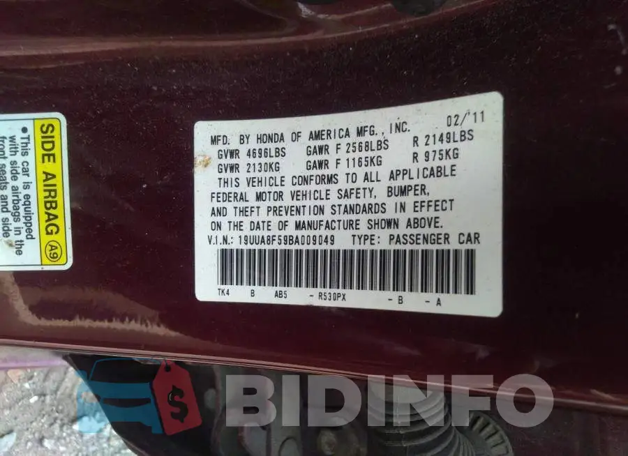 19UUA8F59BA009049 Photo# 9