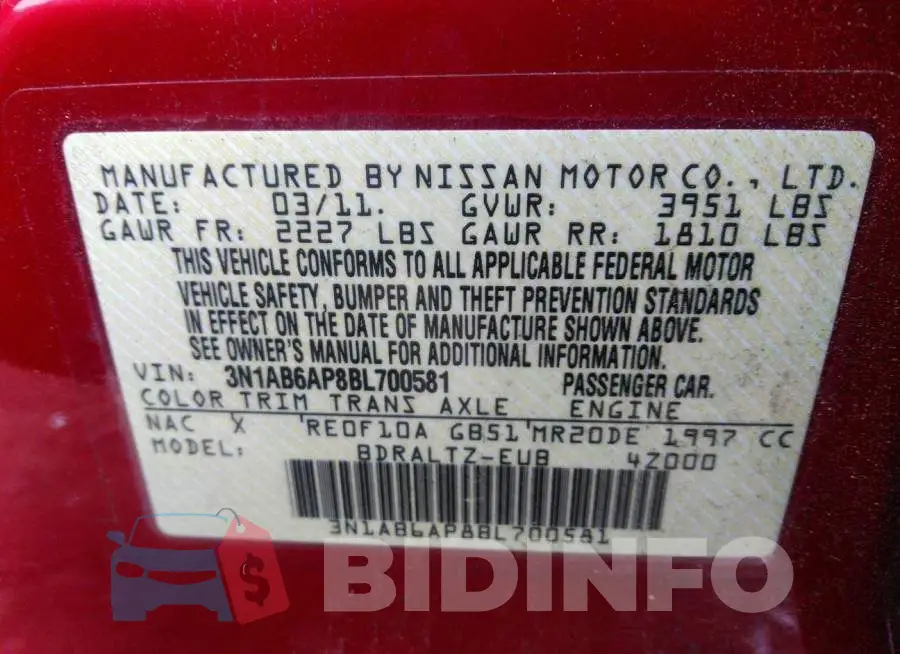 3N1AB6AP8BL700581 Photo# 9
