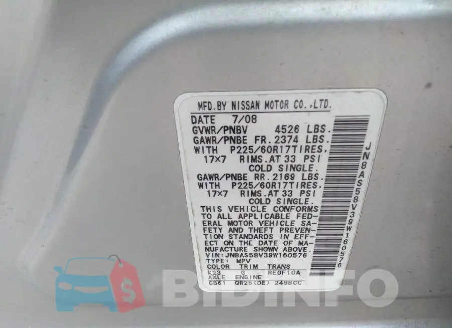 JN8AS58V39W160576 Photo# 9