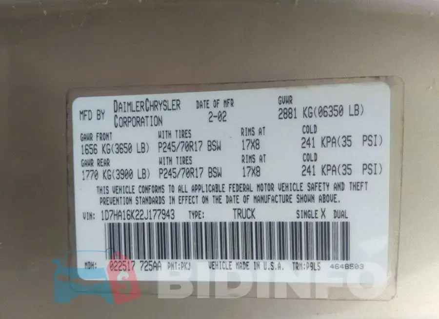 1D7HA16K22J177943 Photo# 9
