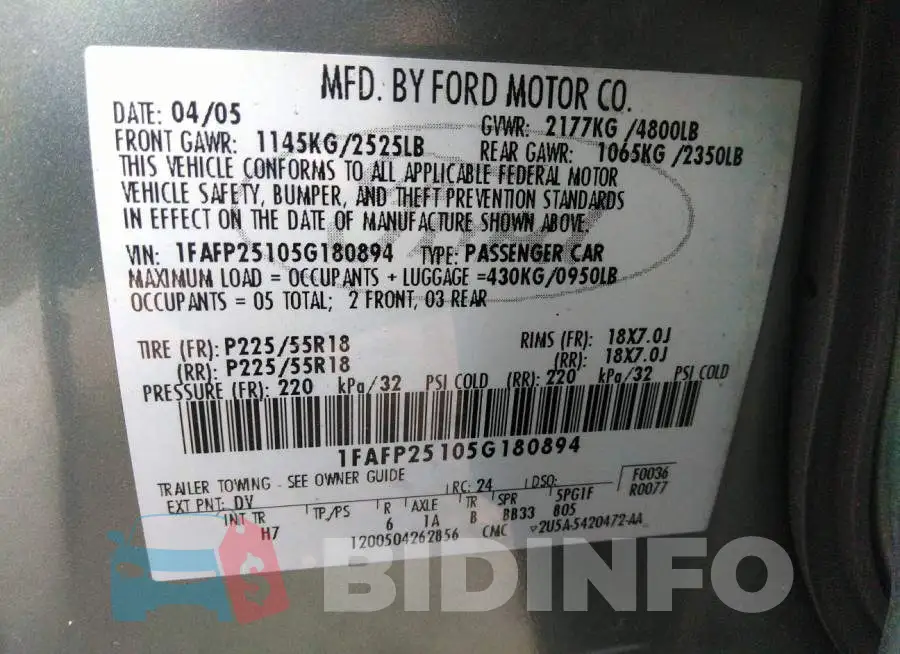 1FAFP25105G180894 Photo# 9