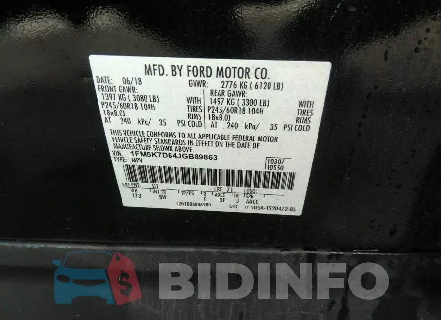 1FM5K7D84JGB89863 Photo# 9