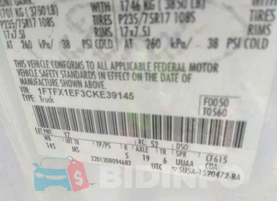 1FTFX1EF3CKE39145 Photo# 9