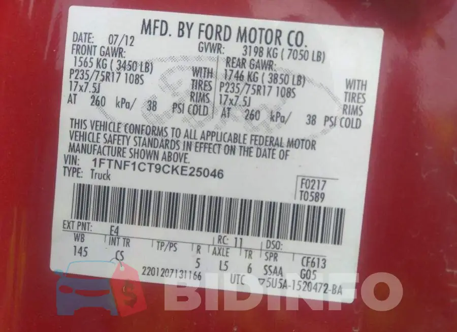 1FTNF1CT9CKE25046 Photo# 9