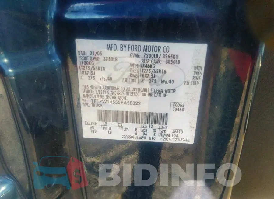 1FTPW14555FA58022 Photo# 9