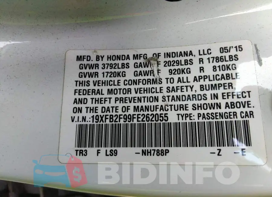 19XFB2F99FE262055 Photo# 9