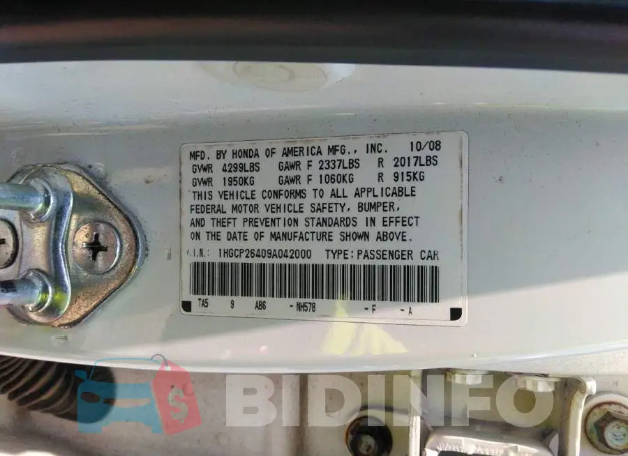 1HGCP26409A042000 Photo# 9