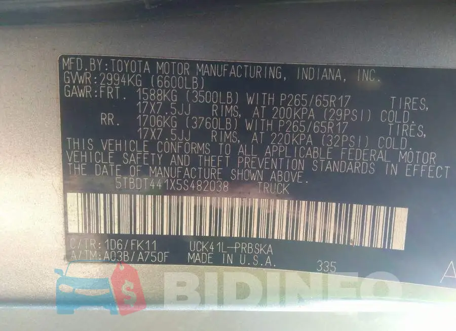 5TBDT441X5S482038 Photo# 9
