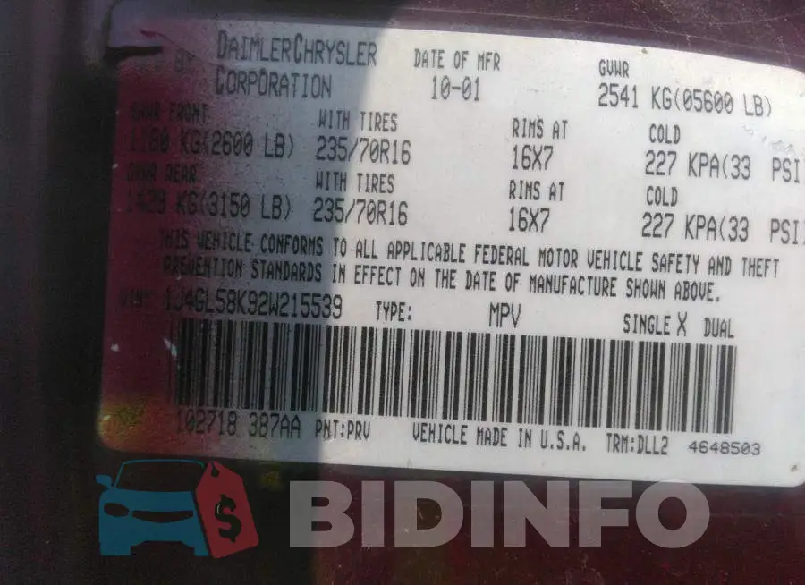 1J4GL58K92W215539 Photo# 9