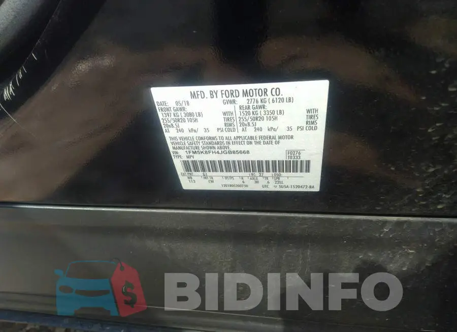 1FM5K8FH4JGB85668 Photo# 9