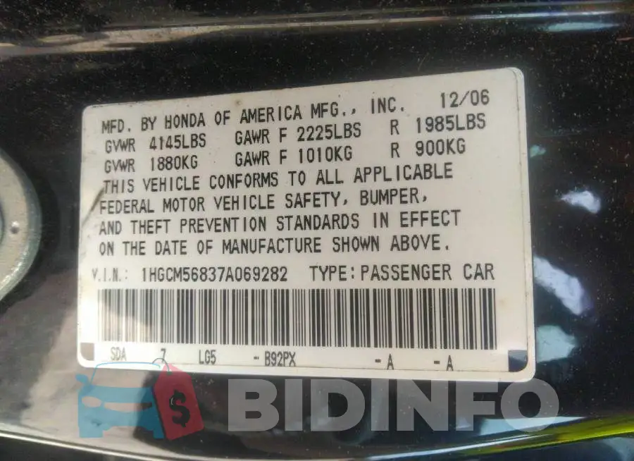 1HGCM56837A069282 Photo# 9