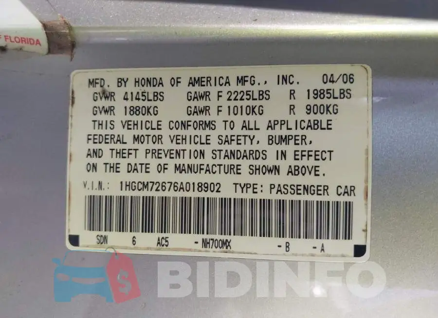 1HGCM72676A018902 Photo# 9