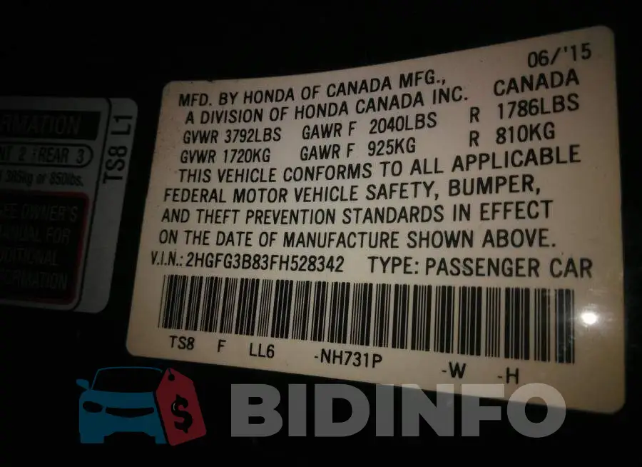 2HGFG3B83FH528342 Photo# 9