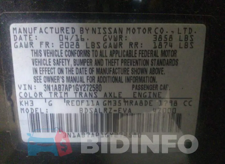 3N1AB7AP1GY272580 Photo# 9